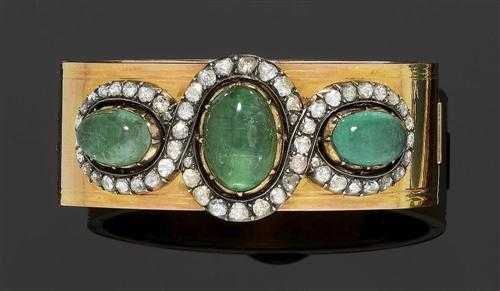 Appraisal: EMERALD DIAMOND AND GOLD BRACELET France ca Yellow gold and