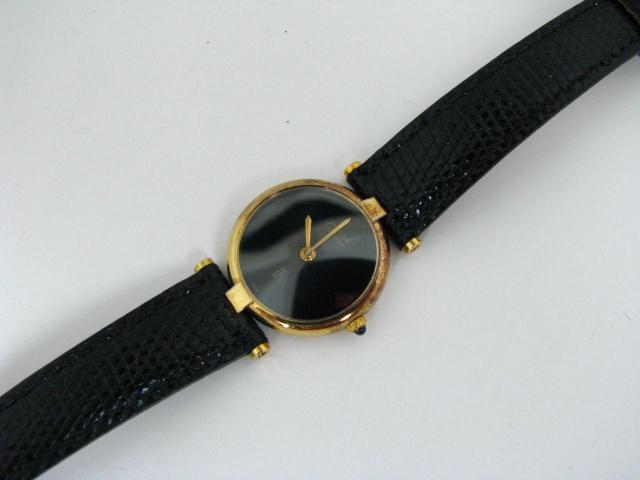 Appraisal: Cartier Vermeil Watch gold plaque over sterling silver black dial