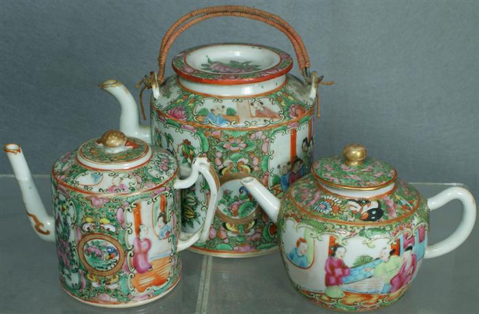 Appraisal: Three assorted Rose Medallion teapots all th c minor chips