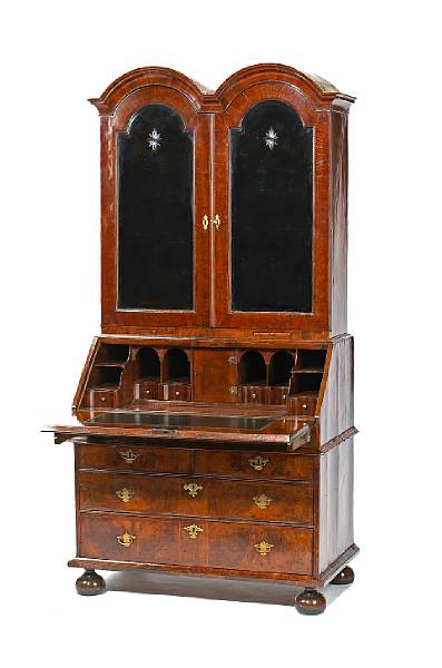 Appraisal: A Queen Anne burl walnut bureau cabinet first quarter th