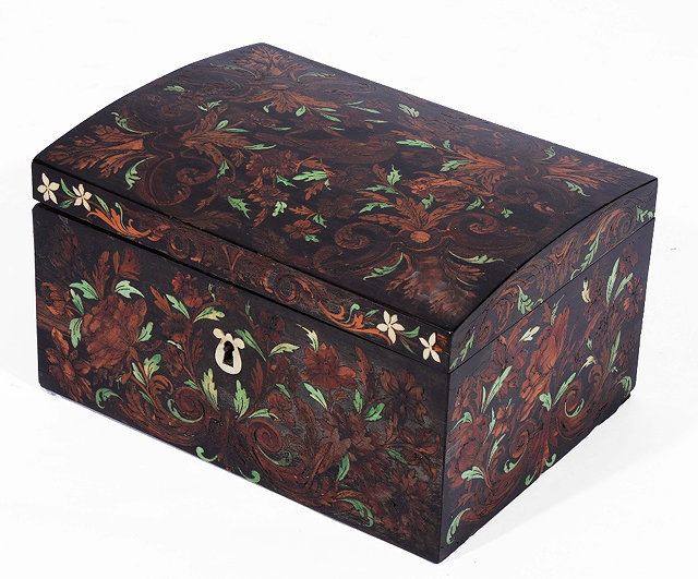 Appraisal: AN ANTIQUE DUTCH DOME TOP BOX with marquetry and stained