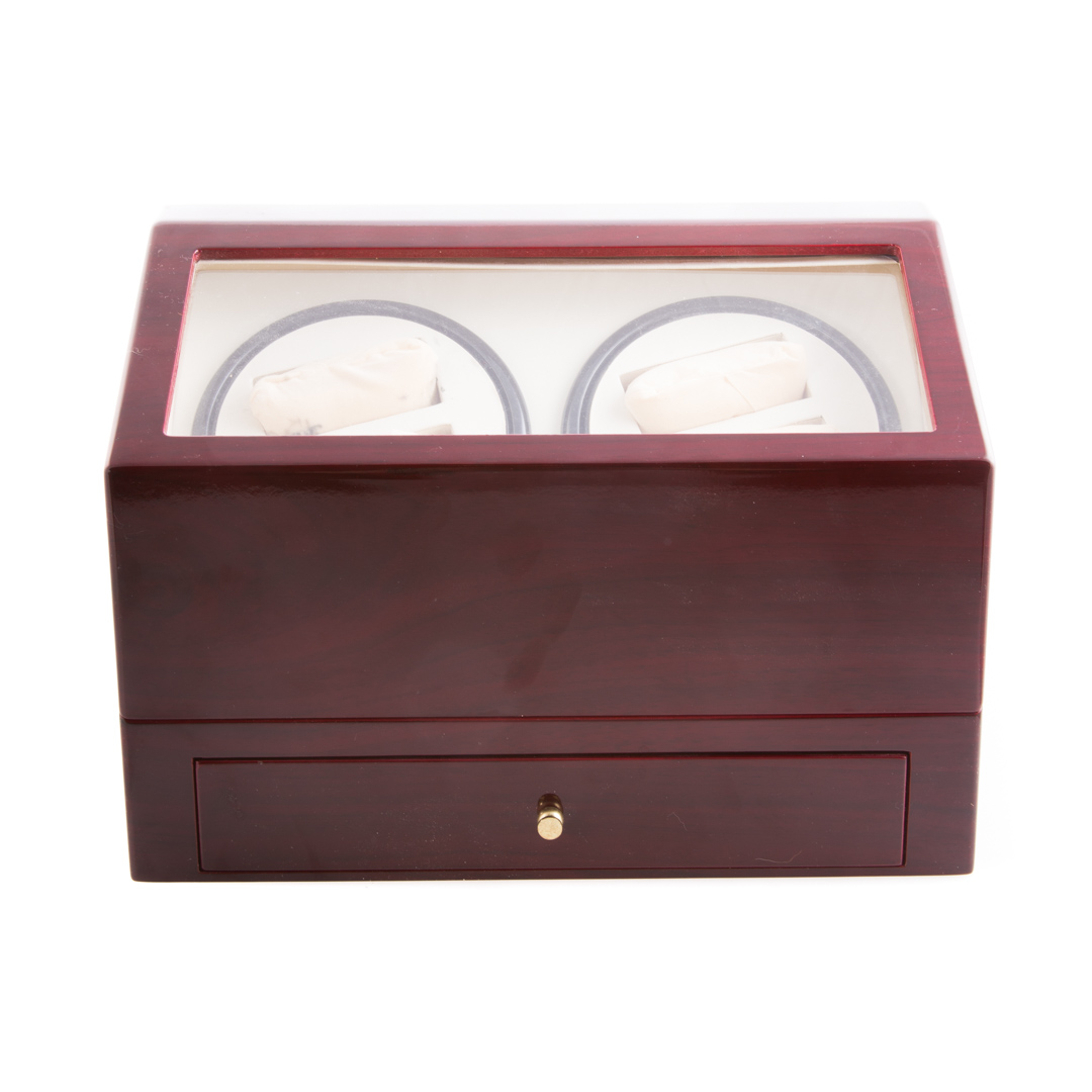 Appraisal: A Dual Watch Winder in Cherrywood Veneer Wooden box with