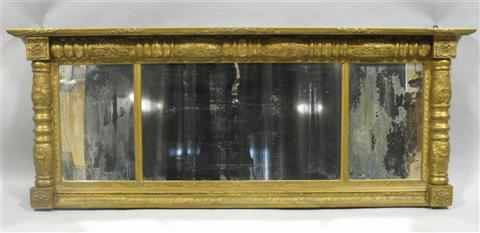 Appraisal: AMERICAN CLASSICAL GILT OVERMANTLE MIRROR th century divided into three