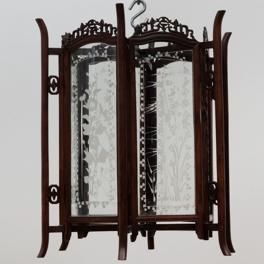 Appraisal: Chinese Carved Hardwood and Glass Lantern x in diam Property