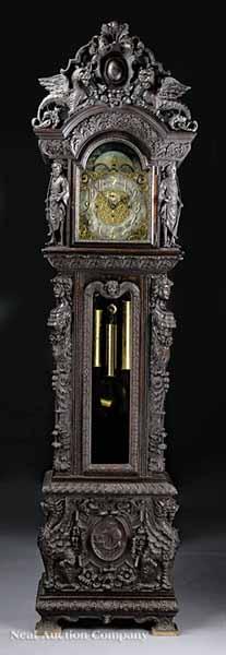 Appraisal: A Fine Highly Carved Oak Nine Tube Tall Case Clock