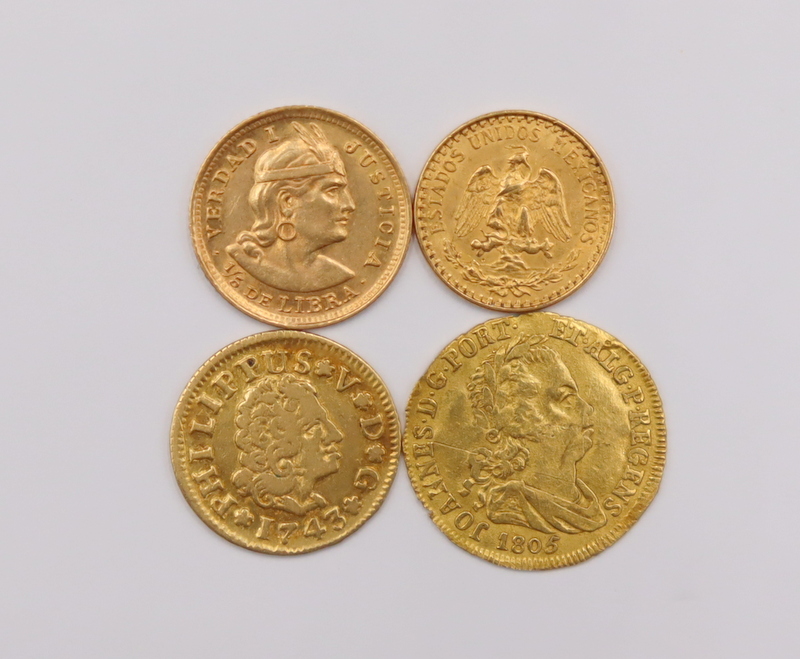 Appraisal: NUMISMATICS SPANISH MEXICAN PERUVIAN AND Portuguese Gold Coins Including L