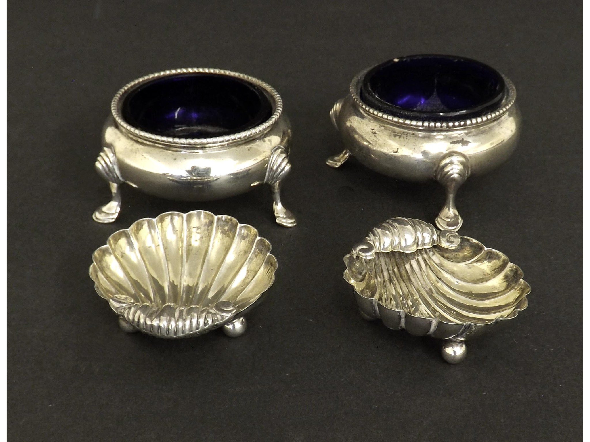 Appraisal: Pair of Victorian silver table salts with hoof feet beaded