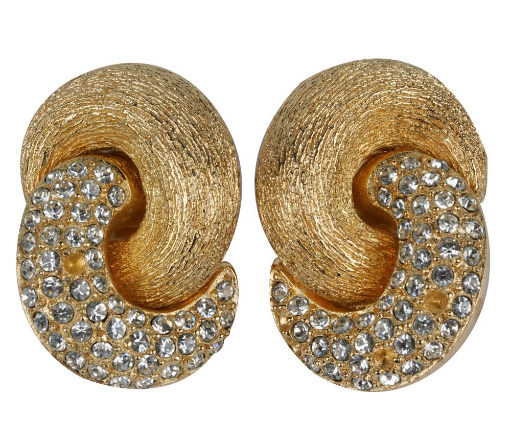 Appraisal: CHRISTIAN DIOR GOLD-PLATE DIAMOND SIMULANT COSTUME EARRINGSstamped 'Christian Dior' to