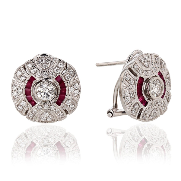 Appraisal: genuine faceted rubies ct and diamonds platinum earrings weight grams