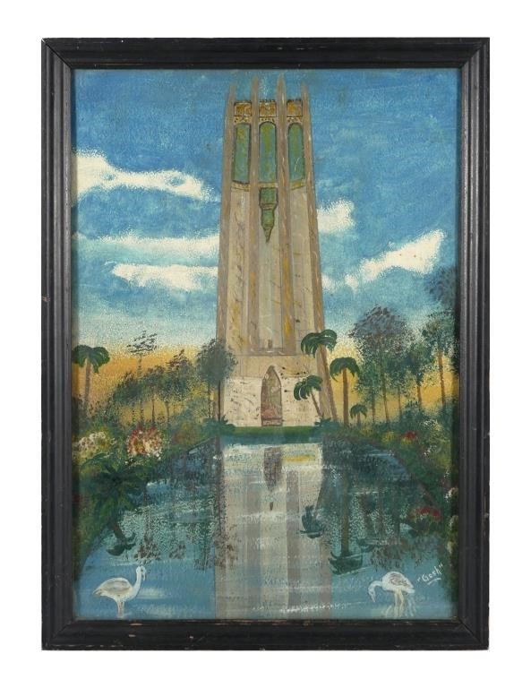 Appraisal: Vintage Folk Art painting of Bok Tower Gardens Lake Wales