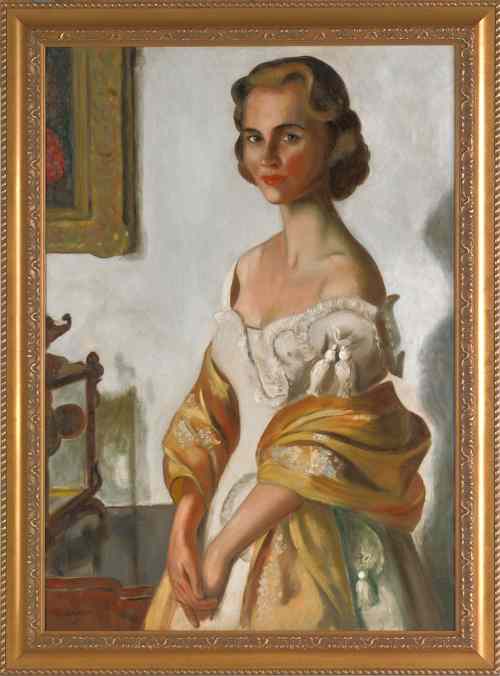 Appraisal: Oil on canvas portrait of a woman ca signed M