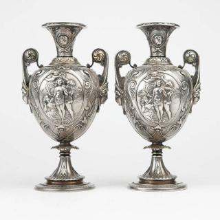 Appraisal: A pair of Neoclassical silver plate vases Elkington Co Late