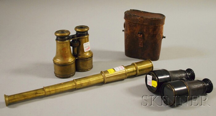 Appraisal: Two Pairs of Lemaire Brass Binoculars and Stanley Brass Six-draw