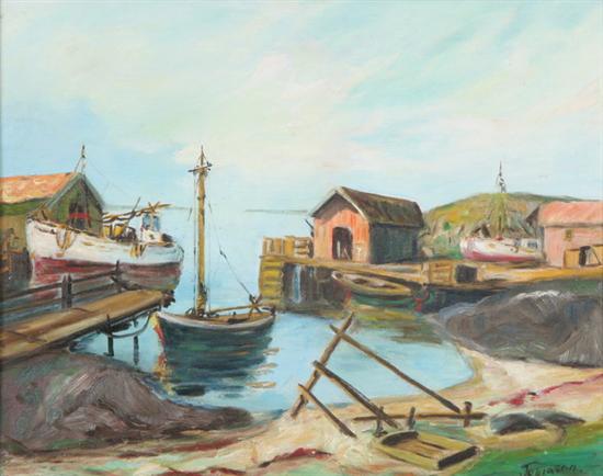 Appraisal: TOBIASON American th century PIER WITH BOATS signed lower right