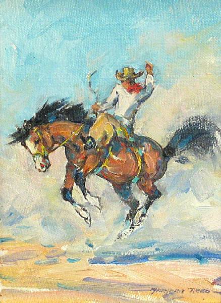 Appraisal: Marjorie Reed American - Ridin' a Famed Bronc signed 'Marjorie