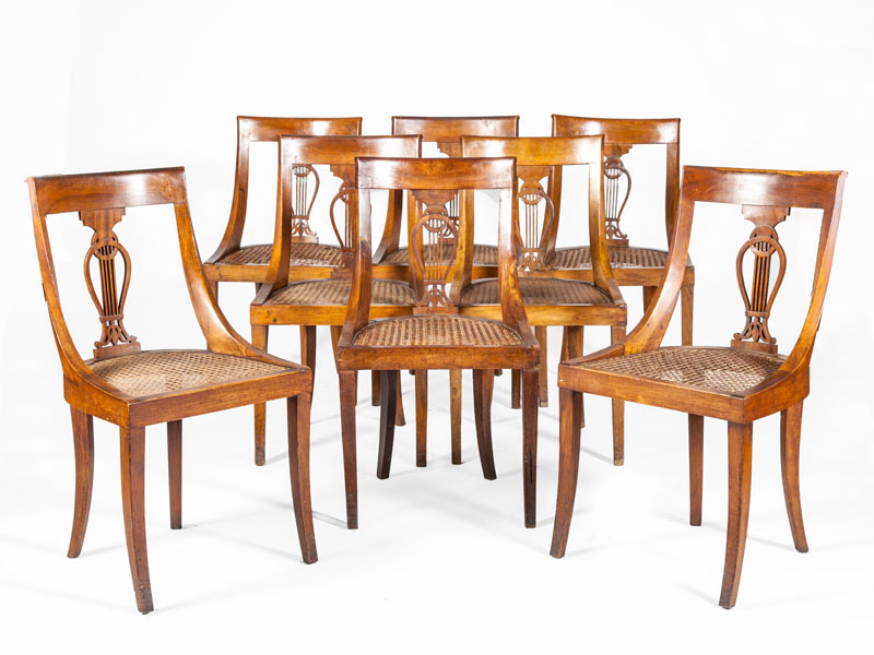 Appraisal: SET OF EIGHT BIEDERMEIER BLACK WALNUT AND CANED SIDE CHAIRS