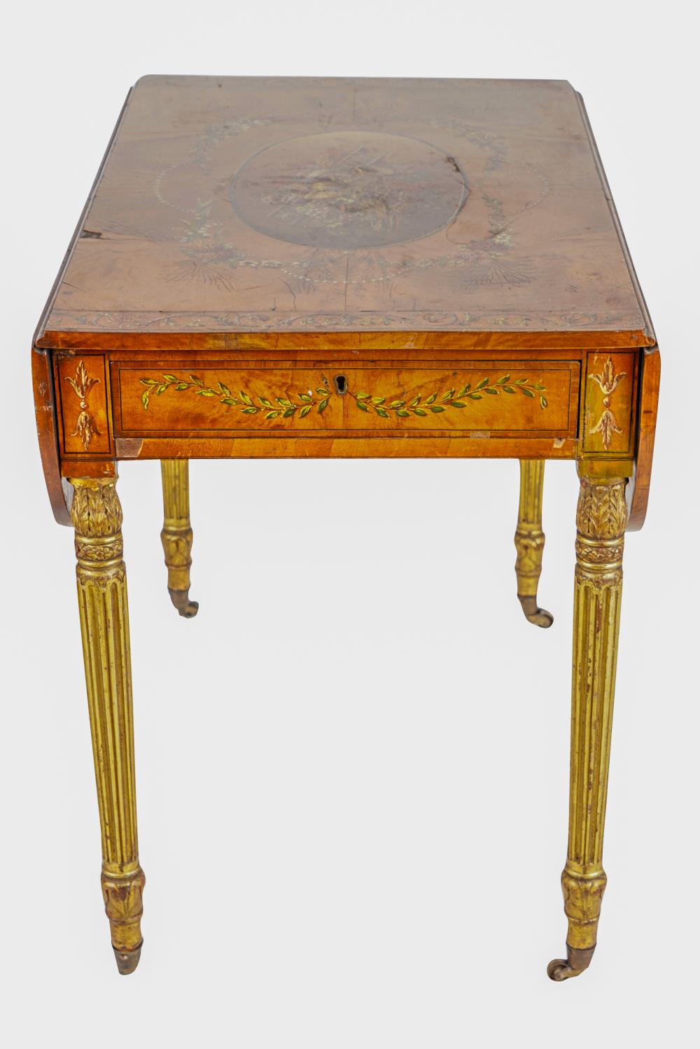 Appraisal: NEOCLASSIC STYLE PAINTED PARCEL GILT DROP LEAF TABLEretailed for B