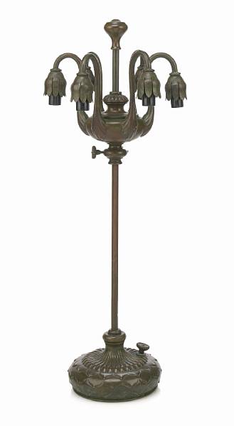 Appraisal: A Tiffany Studios bronze adjustable six-light Lily lamp base -