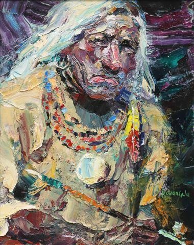 Appraisal: Framed oil on board painting Native American Figure signed lower