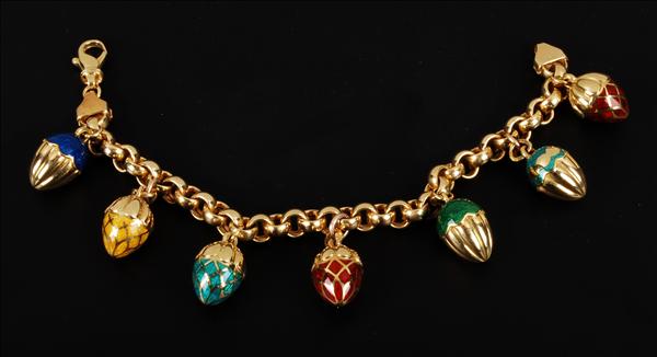 Appraisal: An carat gold anchor link bracelet with with seven enamel