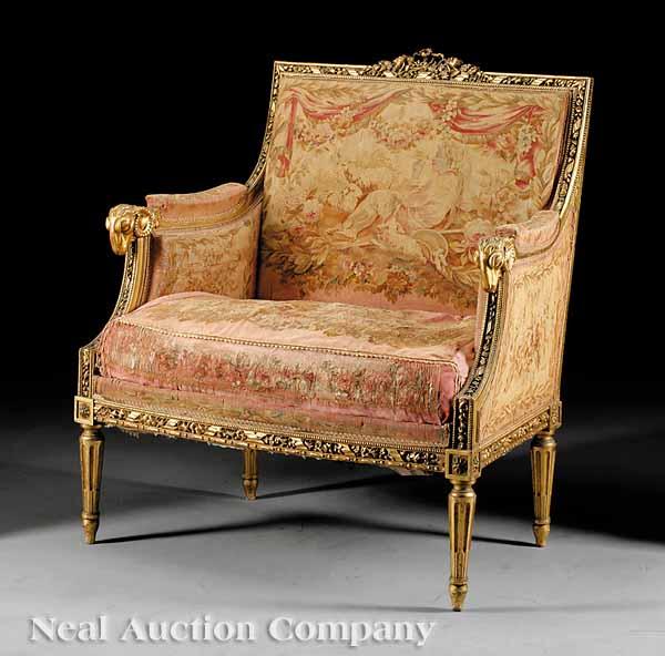 Appraisal: A Fine Louis XVI-Style Carved Giltwood Petite Canap th c