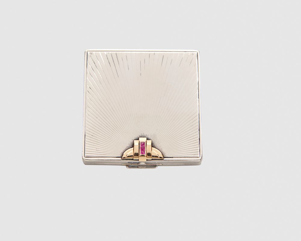 Appraisal: TIFFANY CO Silver K Gold and Ruby Compact TIFFANY CO