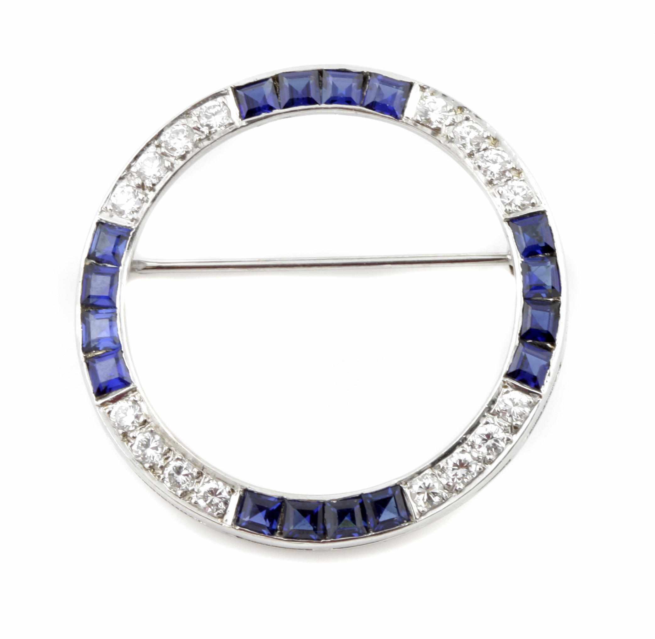 Appraisal: A synthetic sapphire diamond and white gold circle brooch diameter