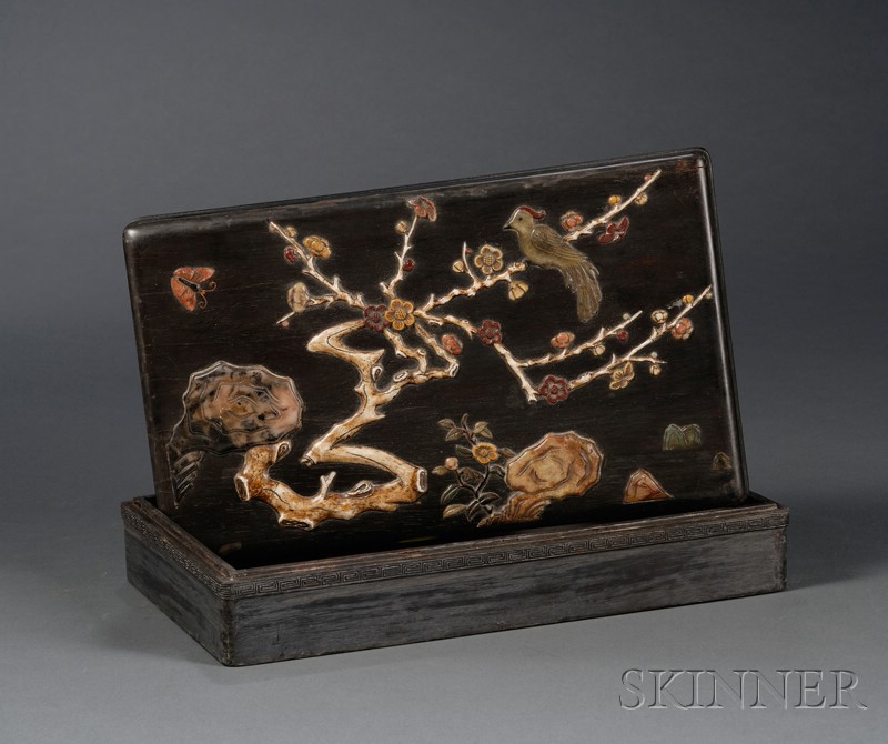 Appraisal: Inlaid Tzu Tan Box China th century scene of a