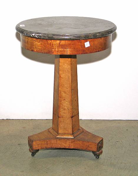 Appraisal: A Neoclassical bird's eye maple pedestal table first half th