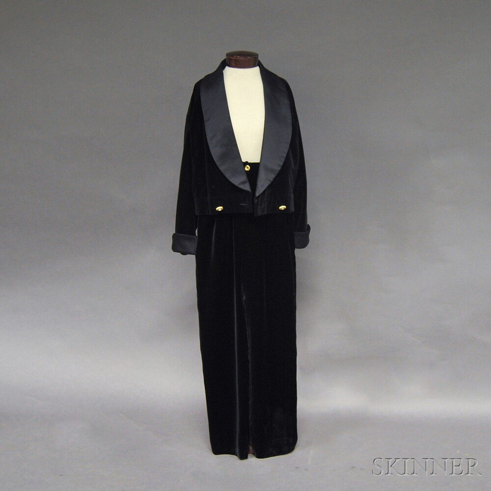 Appraisal: Chanel Black Velour Smoking Pant Suit with black silk shawl