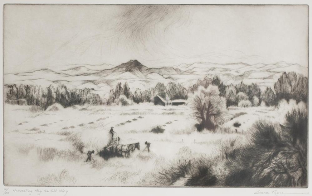 Appraisal: GENE KLOSS New Mexico California Mexico - etching Harvesting Hay