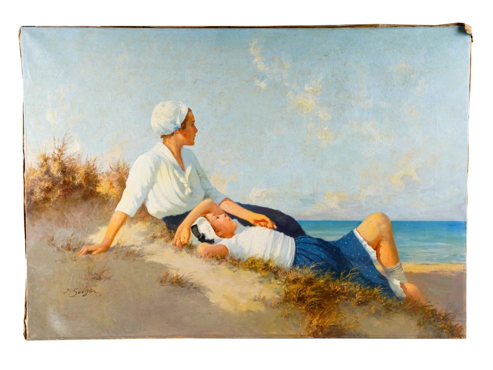 Appraisal: HERMANN SEEGER GIRLS ON A BEACHoil on canvas unframed signed