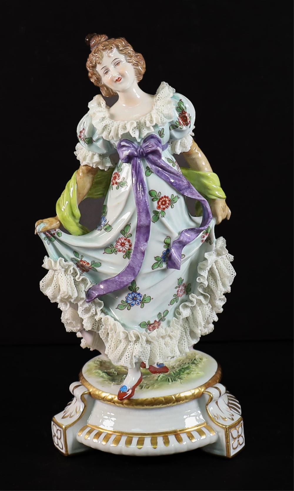 Appraisal: MULLER VOLKSTEDT DRESDEN LACE PORCELAIN FIGURINEMuller Volkstedt Dresden Lace Porcelain