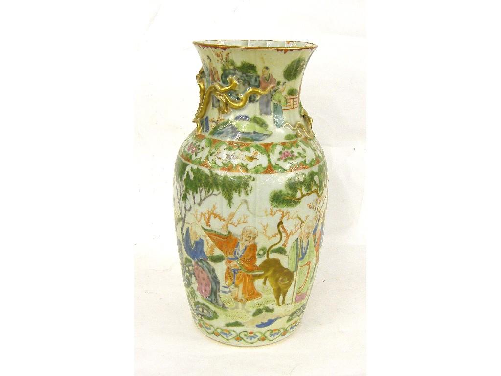 Appraisal: Chinese rouleau style vase decorated with a continuous band of