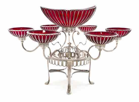 Appraisal: A George III Silver and Ruby Glass Epergne Matthew Boulton