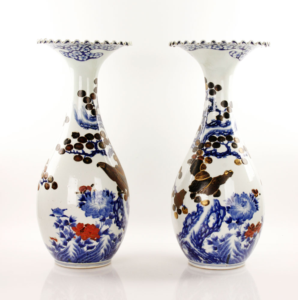 Appraisal: - Pair th C Blue and White Vases Pair th