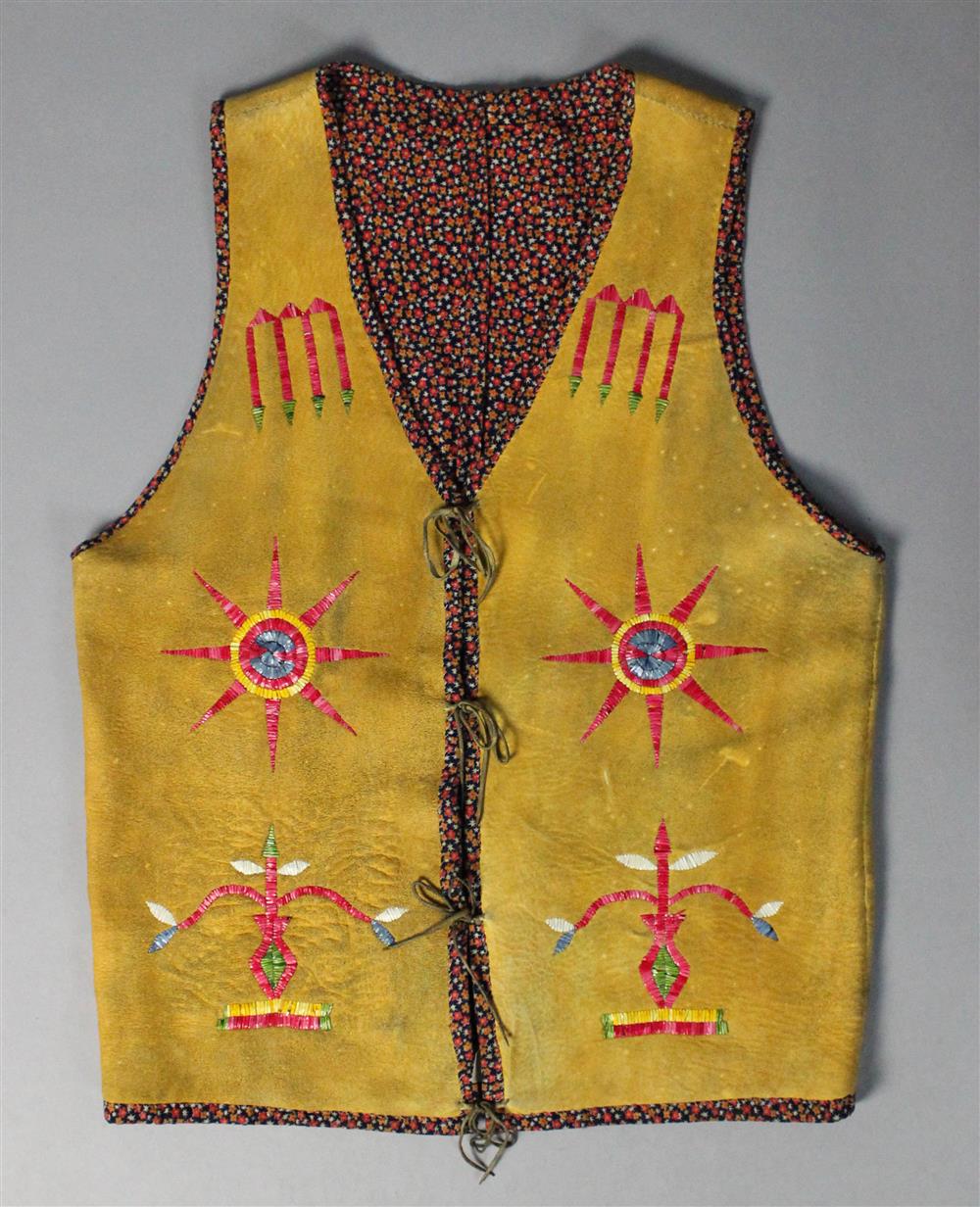 Appraisal: PLAINS QUILLED HIDE VEST Reservation period with cotton trade cloth