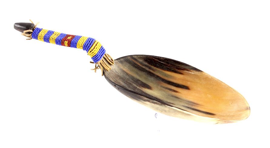 Appraisal: Sioux Indian Beaded Horn Spoon This is a Sioux Native