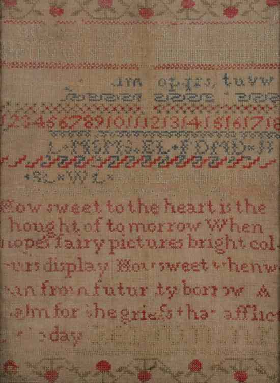 Appraisal: SCHOOLGIRL NEEDLEWORK SAMPLER Worked by Ann Lambton The top section