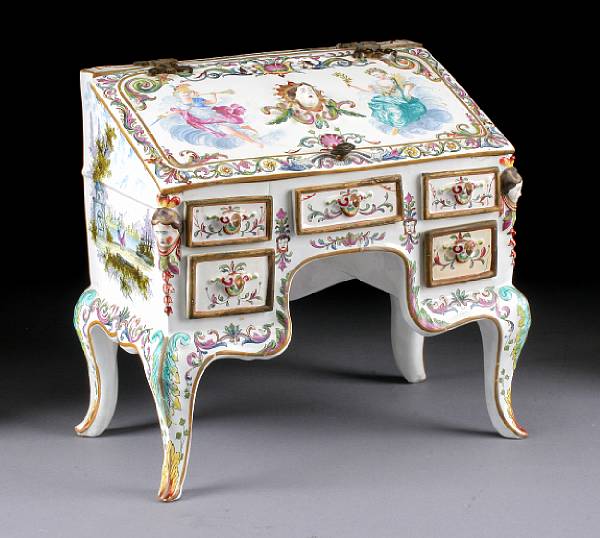 Appraisal: A Rococo style polychrome enameled ceramic jewel casket first quarter