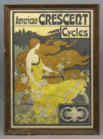 Appraisal: c poster ''American Crescent Cycles'' artist signed and dated J