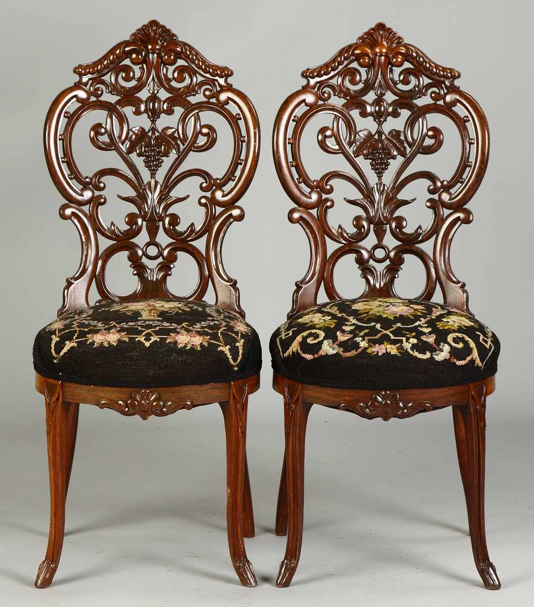 Appraisal: Meeks Side Chairs th cent Pierce carved back Condition Old