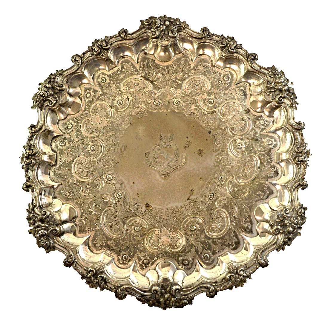 Appraisal: A William IV silver shaped circular large salver the centre