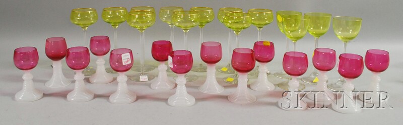 Appraisal: Set of Fourteen Cranberry and Clambroth Glass Wines and Two