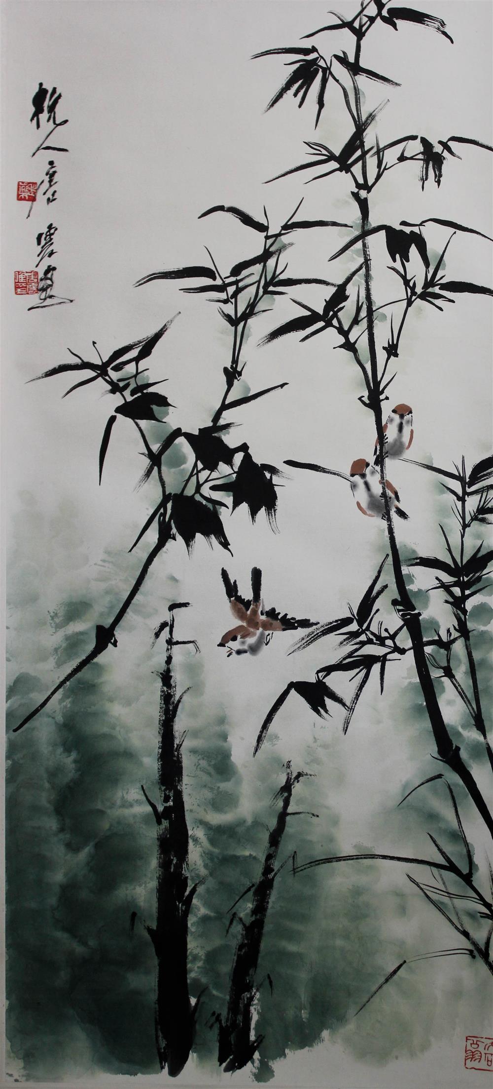 Appraisal: TANG YUN CHINESE - BIRDS IN BAMBOO Ink and watercolor