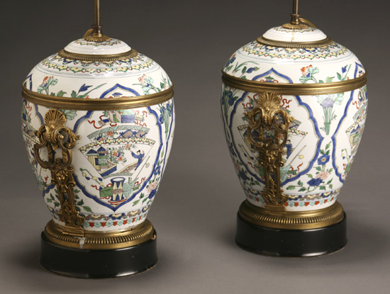 Appraisal: Pair of Chinese Ormolu Mounted 'Famille Verte' Covered Jars Late