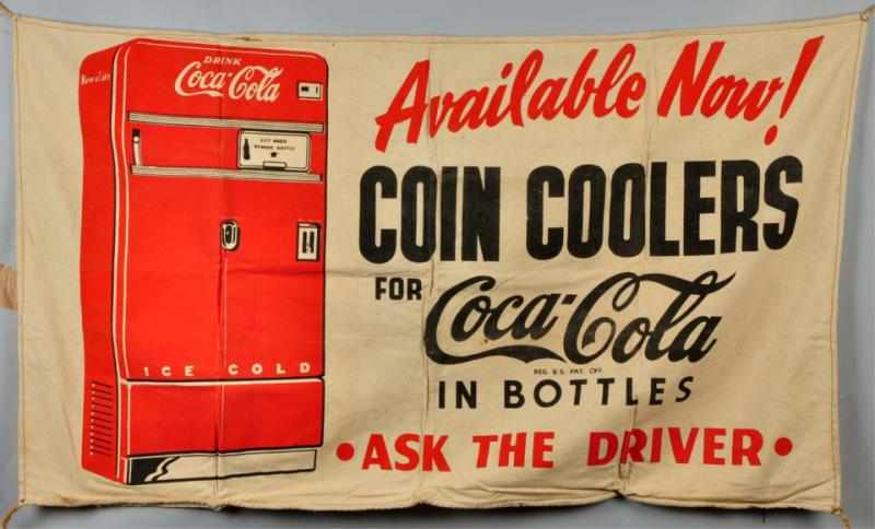 Appraisal: s Coca-Cola Canvas Banner Description Used on trucks to promote