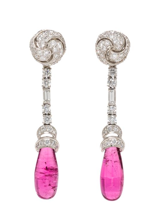 Appraisal: Sale Lot A Pair of Platinum Pink Tourmaline and Diamond