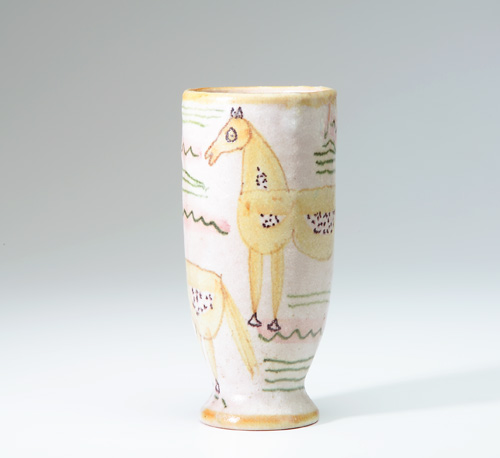 Appraisal: GAMBONE Vase painted with yellow horses on matte white and