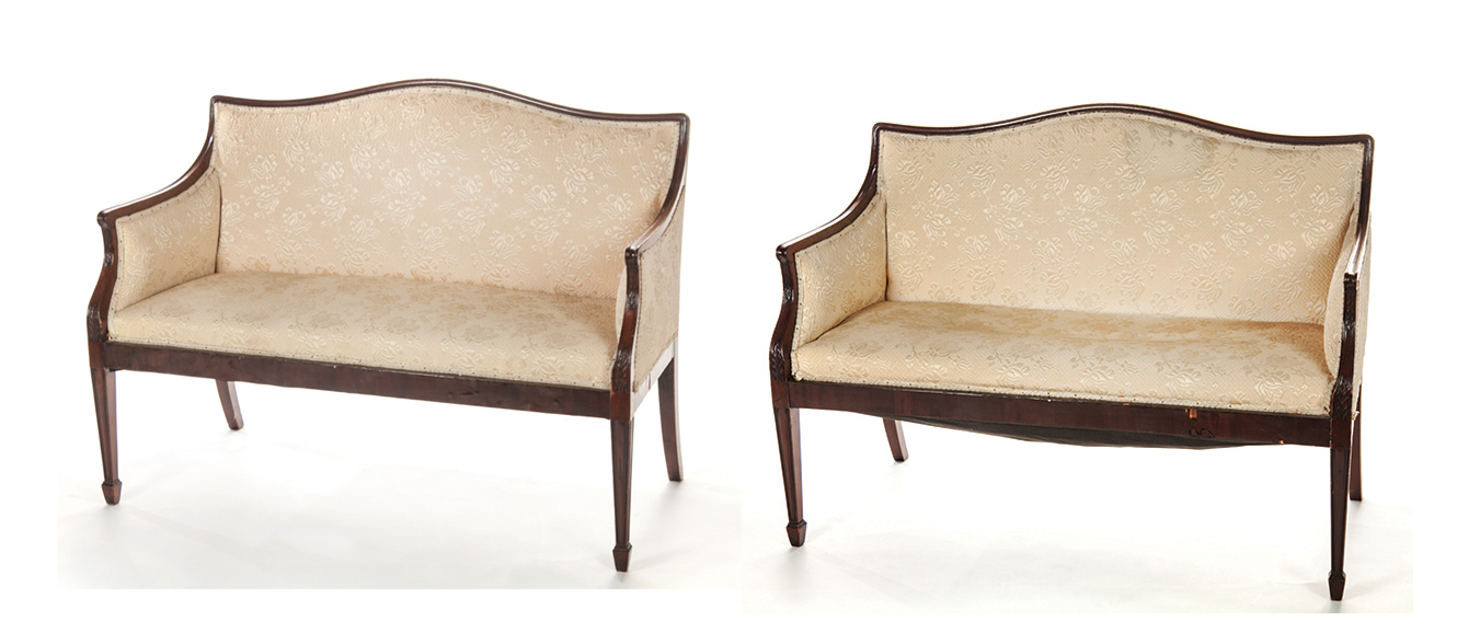 Appraisal: PAIR OF ENGLISH GEORGIAN SETTEES Nineteenth century mahogany Camelback with